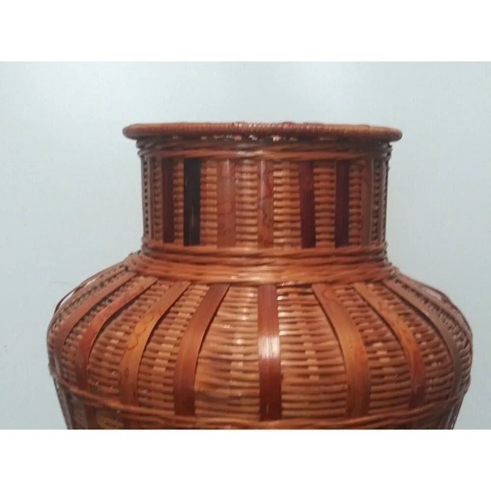 Vintage wicker Vase Bamboo rattan 13.5